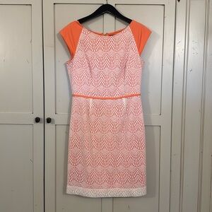 Like New! Orange/Cream cap sleeve dress, size 10 Alex Marie brand, washable